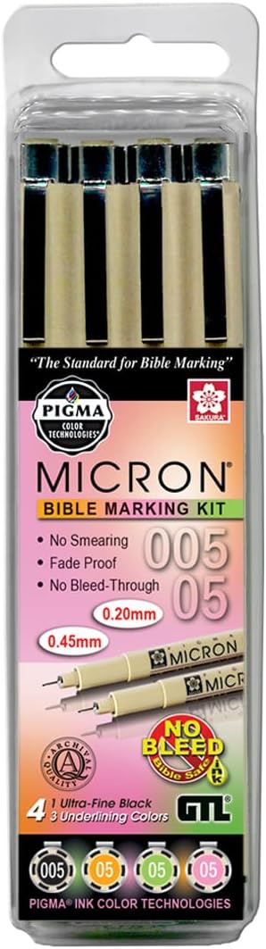 Sakura Pigma Micron Bible Marking Kit, Ultra-Fine/Medium Underlining Colors