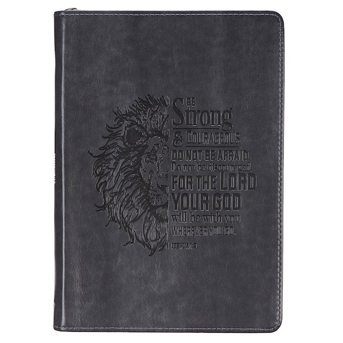 Libreta Cuero Gris con cremallera "Joshua 1:9"