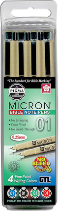 Sakura Pigma Micron Set of 4 Bible Note Pens, Fine Point Writing Colors