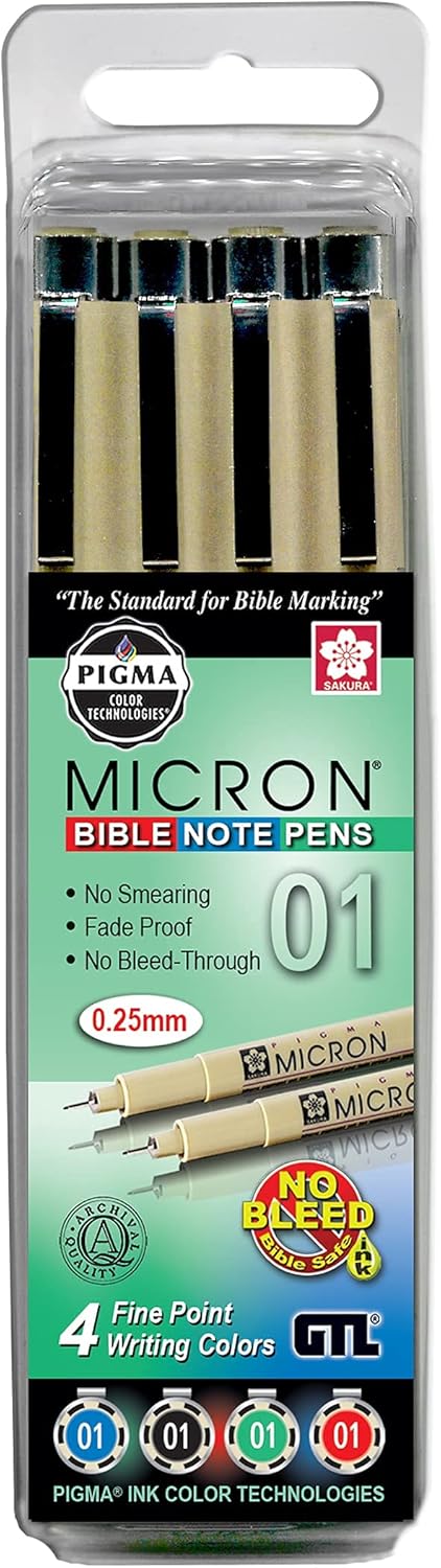 Sakura Pigma Micron Set of 4 Bible Note Pens, Fine Point Writing Colors