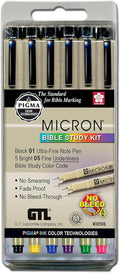 Sakura Pigma Micron Set of 6 Bible Note Pens, Ultra-Fine/Fine Point Underliners