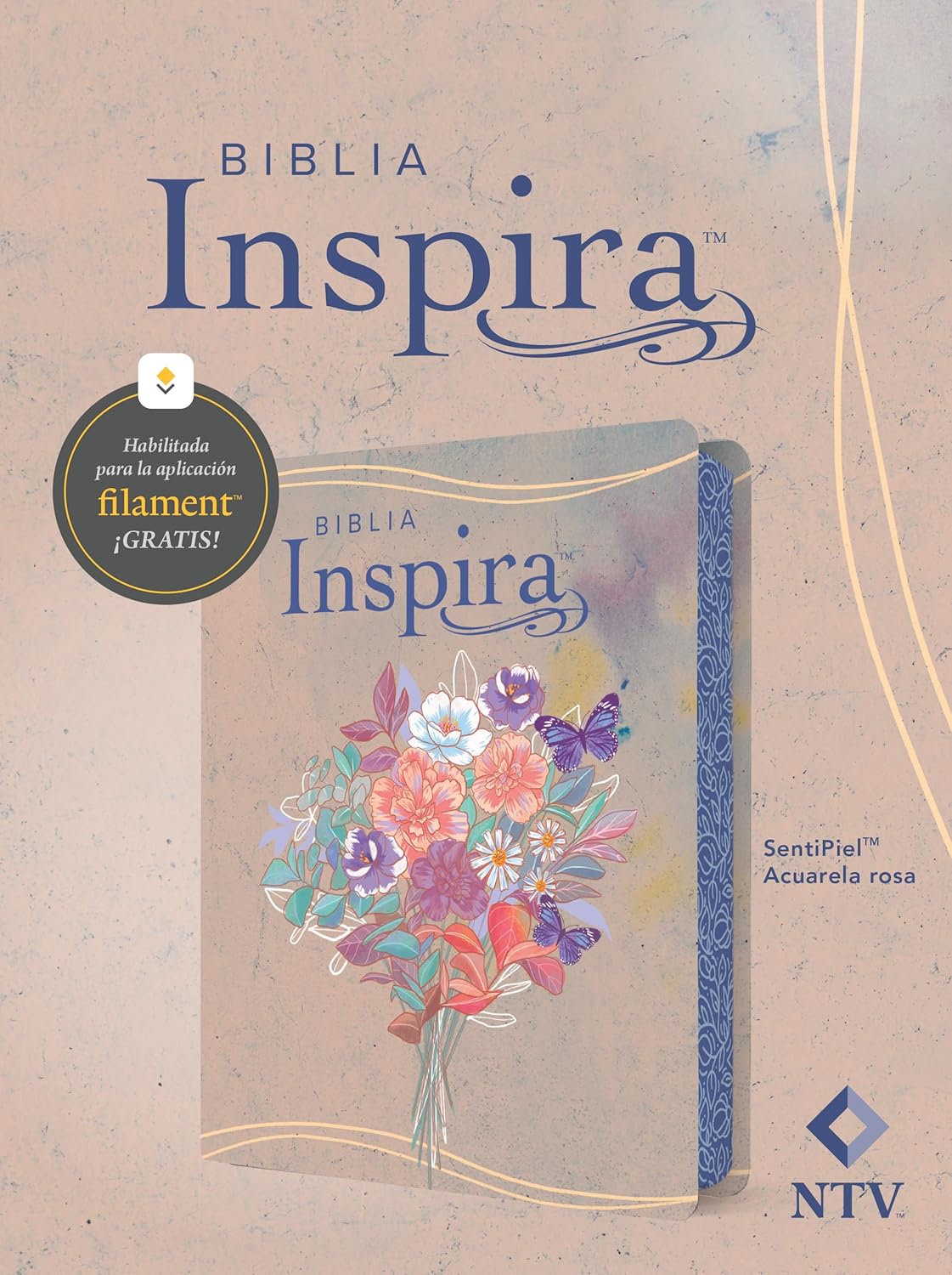 Biblia Inspira (NTV) con Filament, SentiPiel™ Acuarela Rosa