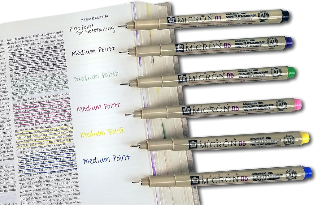 Sakura Pigma Micron Set of 6 Bible Note Pens, Ultra-Fine/Fine Point Underliners