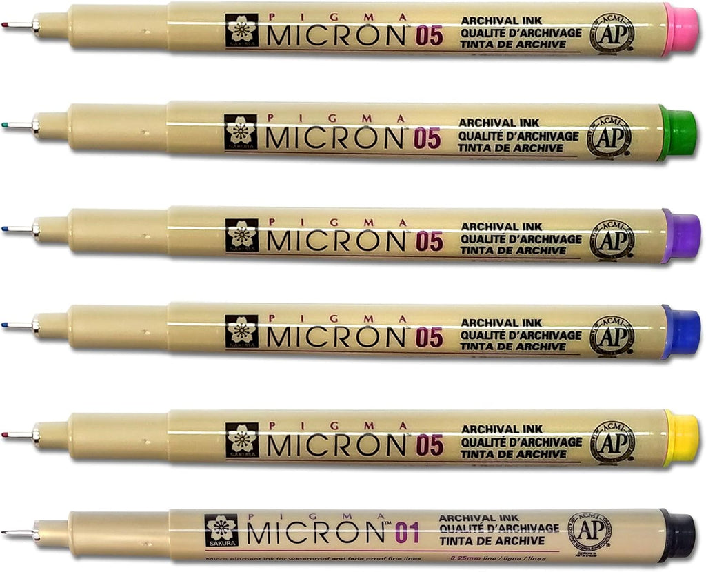 Sakura Pigma Micron Set of 6 Bible Note Pens, Ultra-Fine/Fine Point Underliners