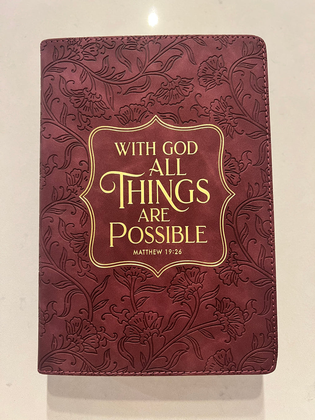 Libreta Cuero Vinotinto “Matthew 19:26”