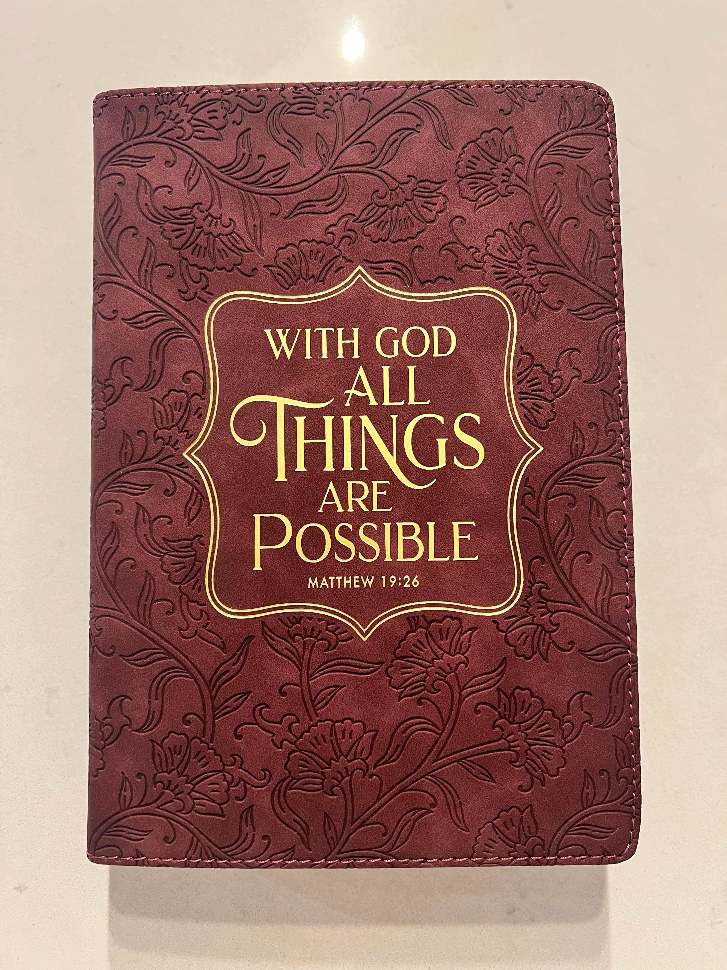 Libreta Cuero Vinotinto “Matthew 19:26”