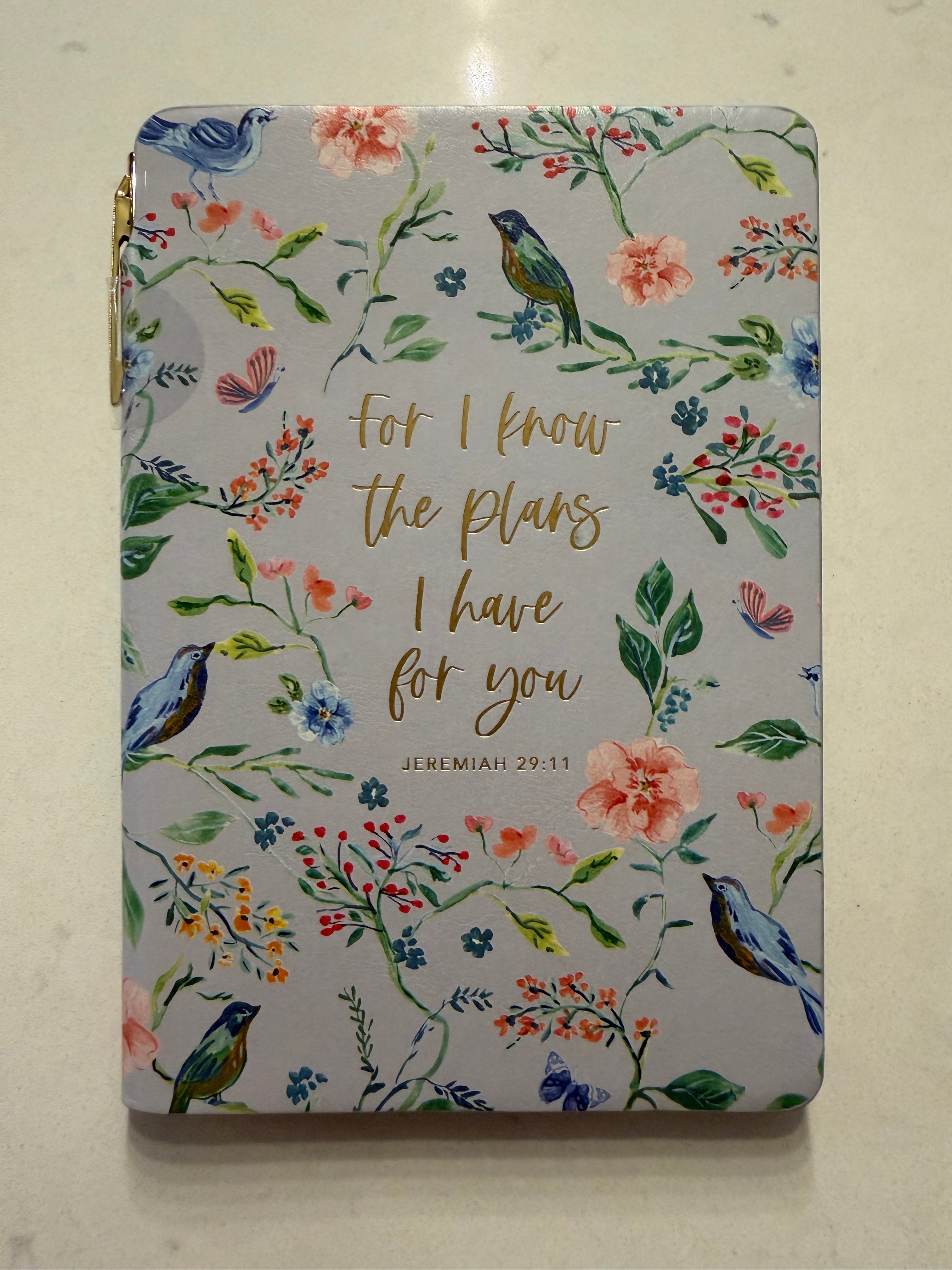 Libreta de Cuero Floral Azul "Jeremiah 29:11" con Bolígrafo