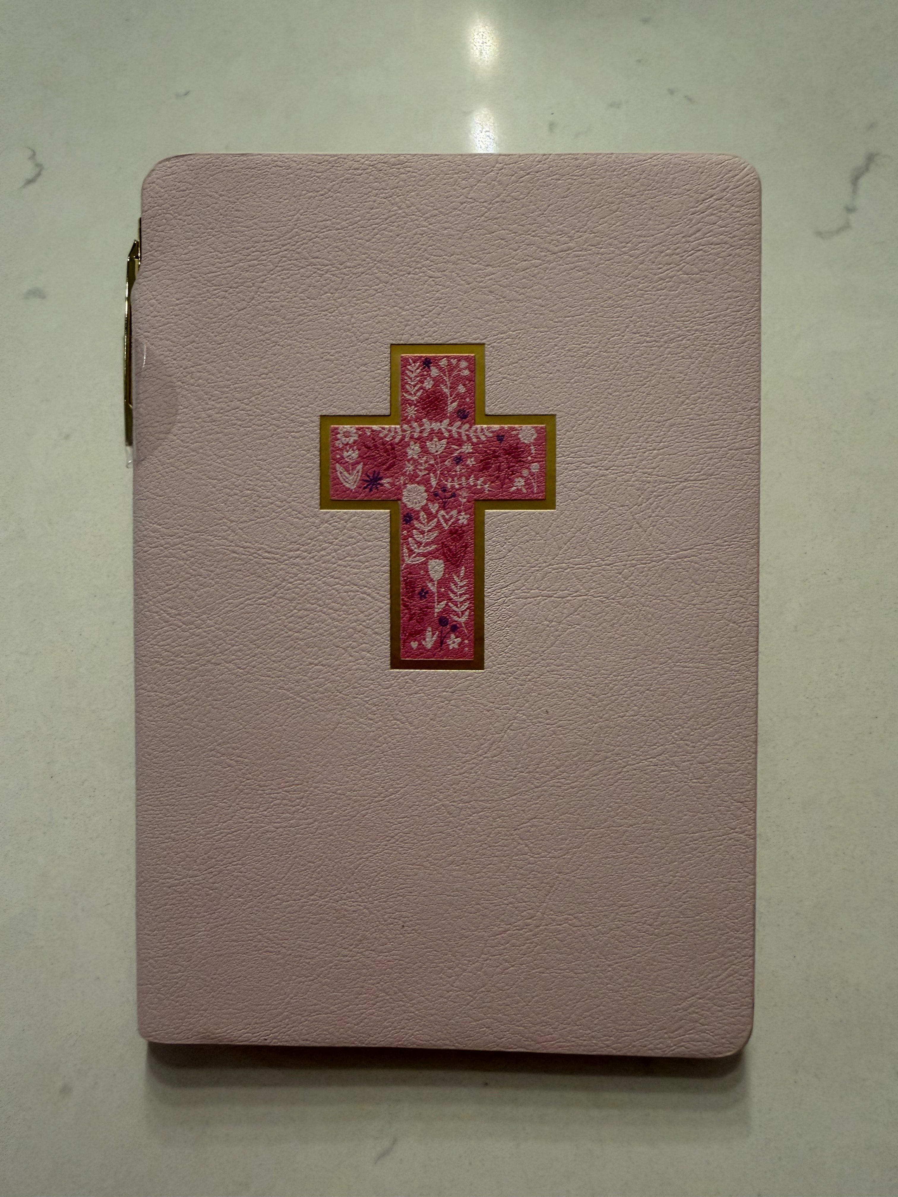 Libreta de Cuero Rosa "Cruz" con Bolígrafo
