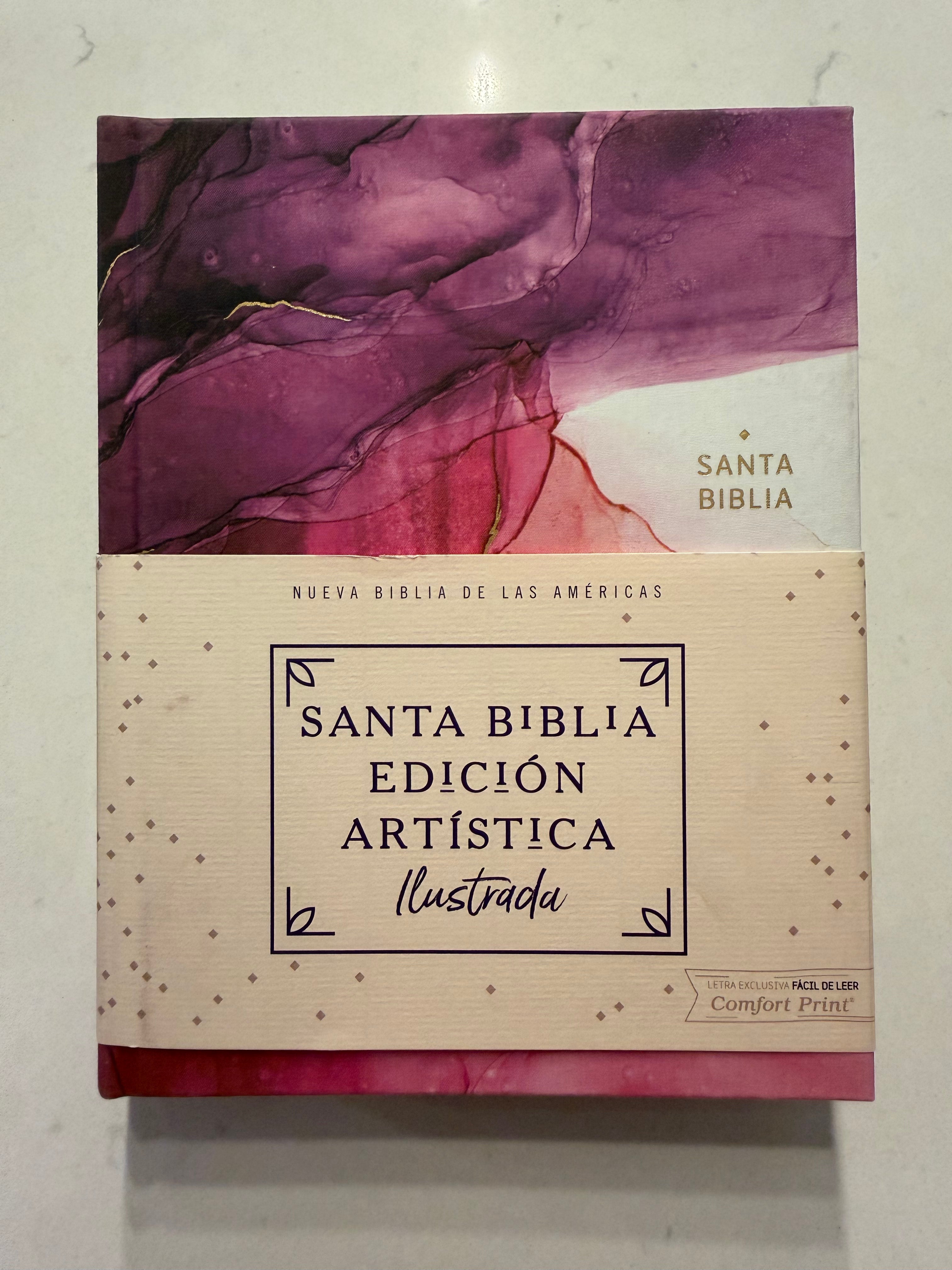 Santa Biblia edición Artística Ilustrada (NBLA), Tapa Dura Tela Rosada