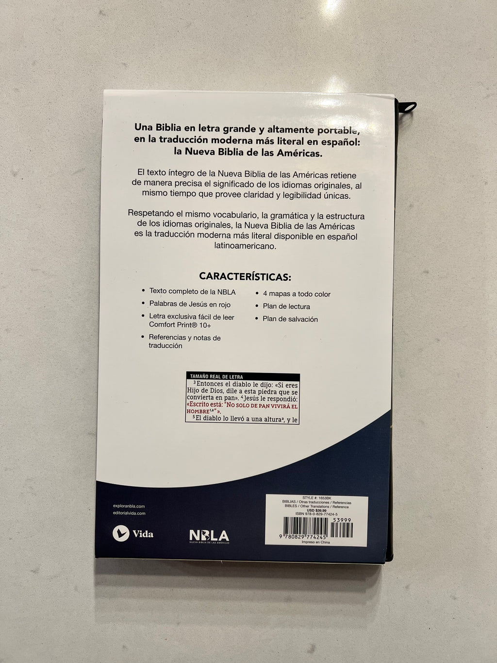 Santa Biblia (NBLA) Ultrafina Letra Grande, Leathersoft™ Negro con Cierre