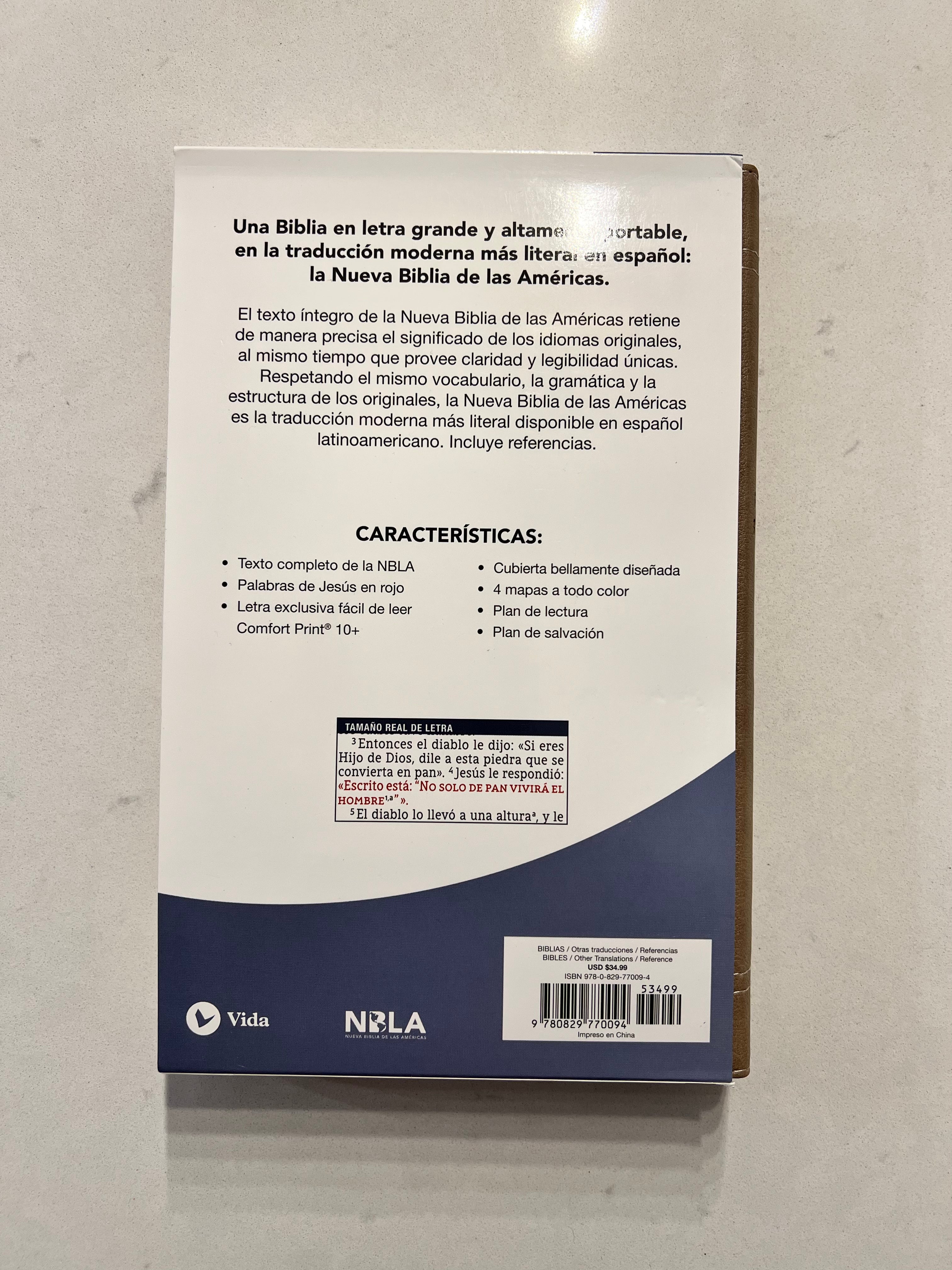 Santa Biblia (NBLA) Ultrafina Letra Grande, Leathersoft™ Beige